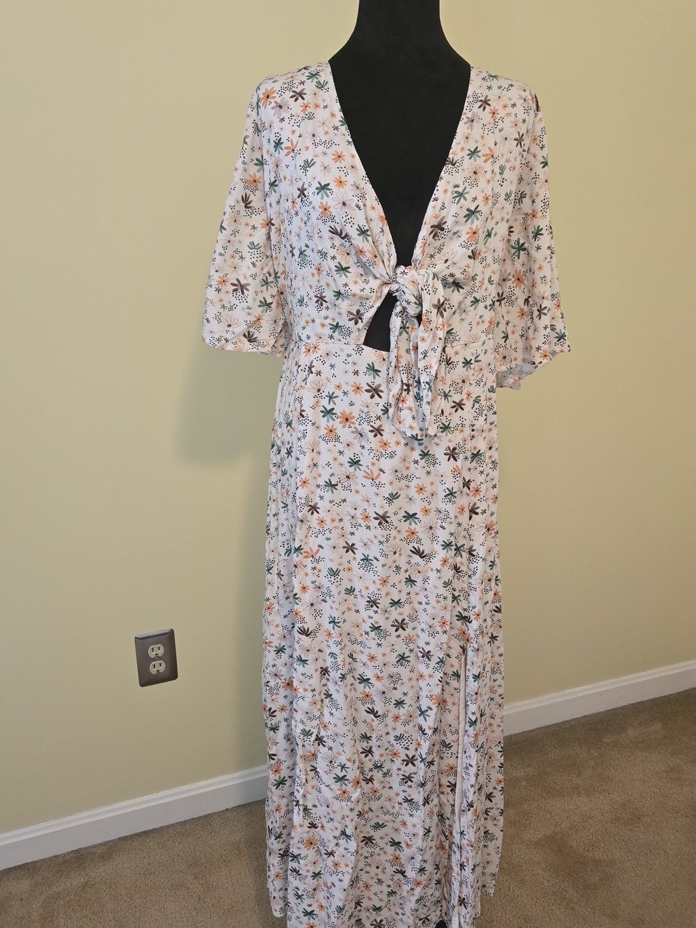 Eloquii White Maxi Dress with Green and Orange Floral Print